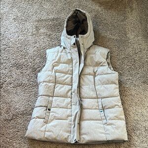 Tan Quilted Puffer Vest with High Collar